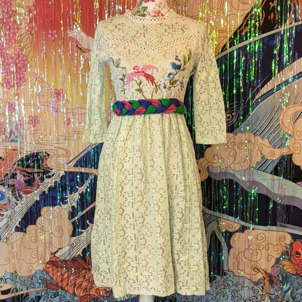 Lace Dress with Embroidered Top - Size S/M